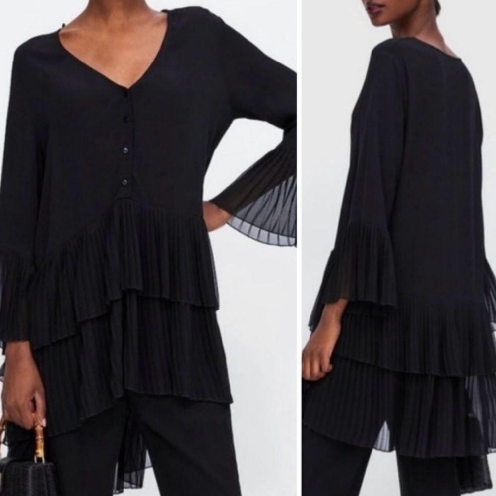 Zara black crepe tiered tunic top